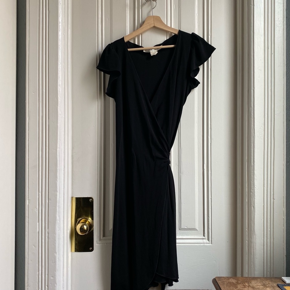 Max Studio Black Short Sleeve Wrap Dress